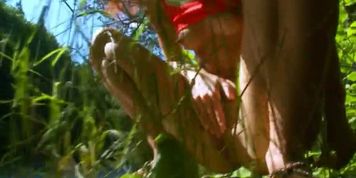 Petite russian coed peeing in a forest