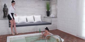 Bathing lesbian milfs