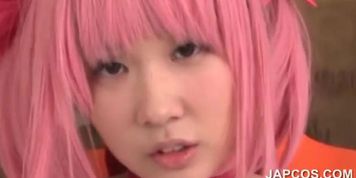 Fragile japanese puppet flashing her small hot breasts