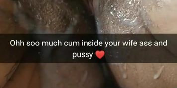 Wife enjoys all the cum around after messy fucking! [Cuckold. Snapchat]