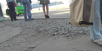 Upskirt footage of g-string of a girl in a-line skirt
