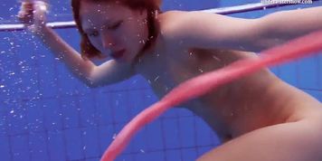 Katka Matrosova swimming naked alone in the pool