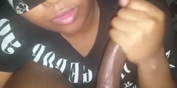 Black Slut Sucking BBC Blindfolded cum in mouth