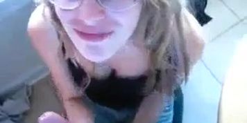 cheating girl sucks cock while BF outside