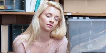 Teen shoplifter Riley Star giving the LP Officer a head