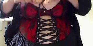 Hefty plumper gf wearing a harness and showcasing her hefty jugs on cam