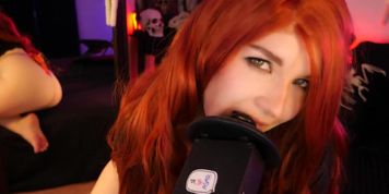 ASMR kitty klaw gives a ear blowjob and shows whore ass