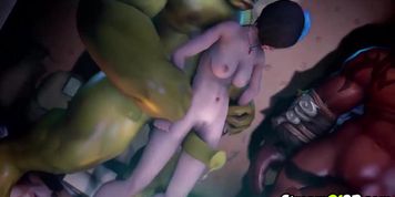 3D brunette rammed by huge dick orcs in gangbang