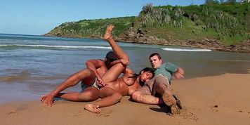Double Ass Pounder at the Beach! Vacation Anal DP, Two Sloppy Cum Facials and a Sandy Butthole
