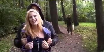 Blonde gets naked and has sex in public
