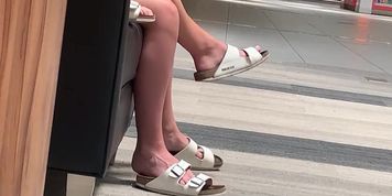 Candid feet Birkenstock shoeplay 