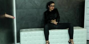 Euro spex girl toys her pussy at gloryhole