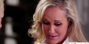 Blonde stepmother Brandi Love and teen lesbian Elsa Jean fingering each others wet pussy