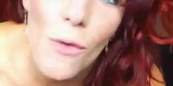 Sexy redhead BBW does dildo while standing