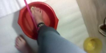 Girl tied up, holding full bladder, wetting panties. Part 2.