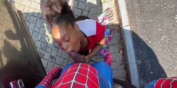 Spider-Man loves gettin public blowjobs