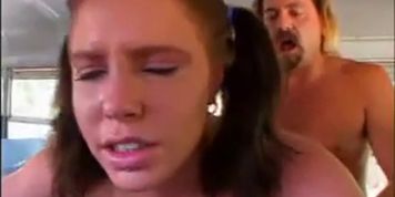 Naughty schoolgirl fucks with bus driver