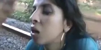 Sexy deep throat blowjob by bitch on railway track