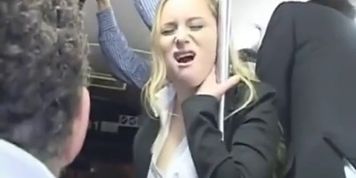 Horny blond groped to multiple orgasm on bus & fucked