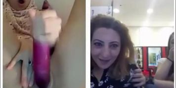 Turkish woman laughing at flashing