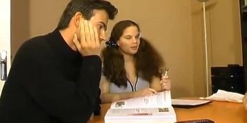 Sweet French teen fucking with two dudes after doing homework