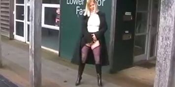British Slut BBW Housewife In Black Stockings Is Out In Public Fl