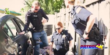 Blonde cops blowing long black dick