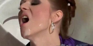 Glory hole babe in bukkake session sucking on cock (Kaylana Reese)