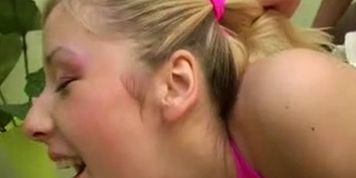 Teen with pigtails sucks and fucks