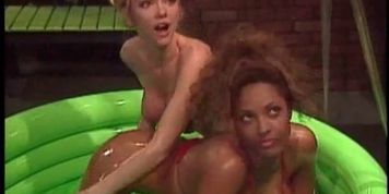 Fine black chic persia  dildo and anal beads in a pool