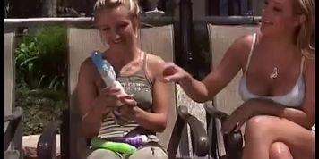 Horny girls having fun at a pool party