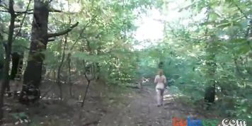 chubby girl with big booty walking nude in forest