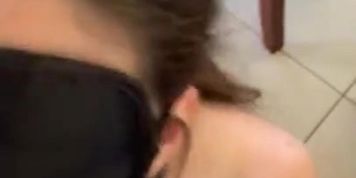 Blindfolded slave sucking dick 