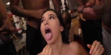 Interracial blowbang teen throats black dongs