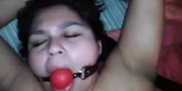wife tied up ball gag in mouth while fucking her anal