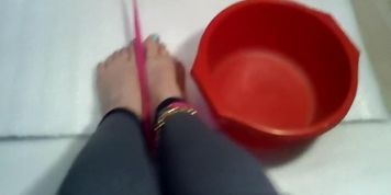 Girl tied up, full bladder, wetting panties. Part 1.