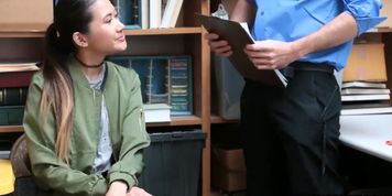 Asian teen shoplifter caught but seduces the security guard (Jade Noir)