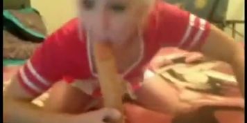 Teen Cheerleader Deepthroating ang Gagging on a Dildo #1