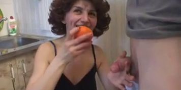 Horny Russian Aunt Fucks Young Dude Kitchen 14