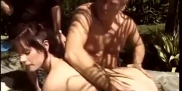 Old men share a slut in the garden (young wife)