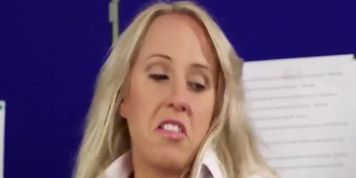 Feisty looker gets sperm load on her face sucking all the juice