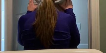 On her knees getting face fucked