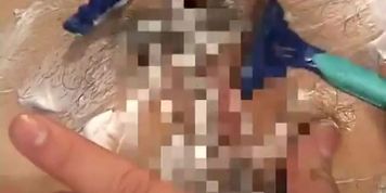 Asian babes hold the slut down so she gets pussy shaven