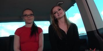 Pussy loving bitch came to van with stranger when see girl in there