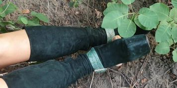 Boots outdoors high heels play with toy Fetish