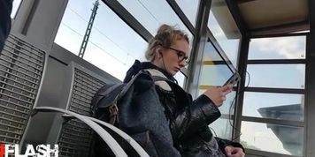 Bulge Flash Teen at Bus Stop