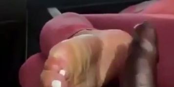 Car footjob with foot model