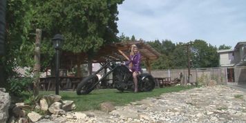 Biker girl showws off her desirable big boobs (Casey Deluxe)