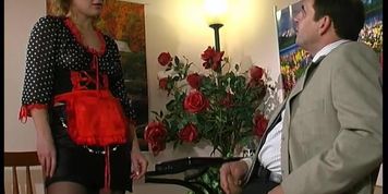 Hot brunette in stocking fucked man