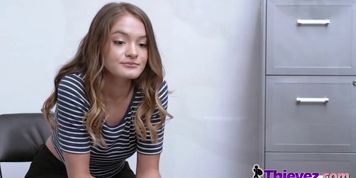 Sexy shoplifter teen got her pussy fucked from behind at the mall office